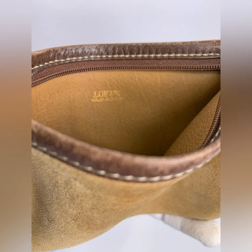 Loewe Tan Camel Suede Zip Pouch